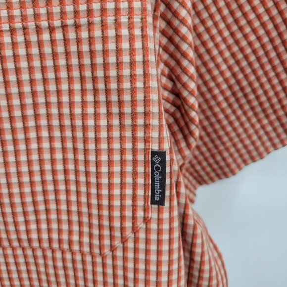 Columbia Men Orange Plaid Collar Pocket Short Sleeve Button Up Shirt Size XL - Picture 4 of 11